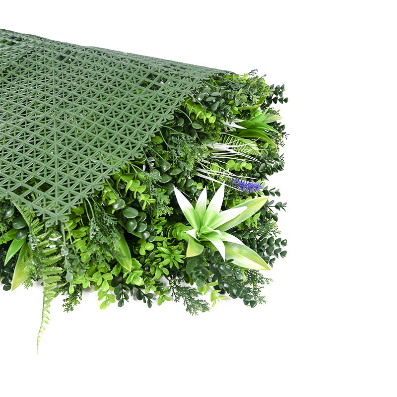 muro verde finto con piante e fiori artificiali-7